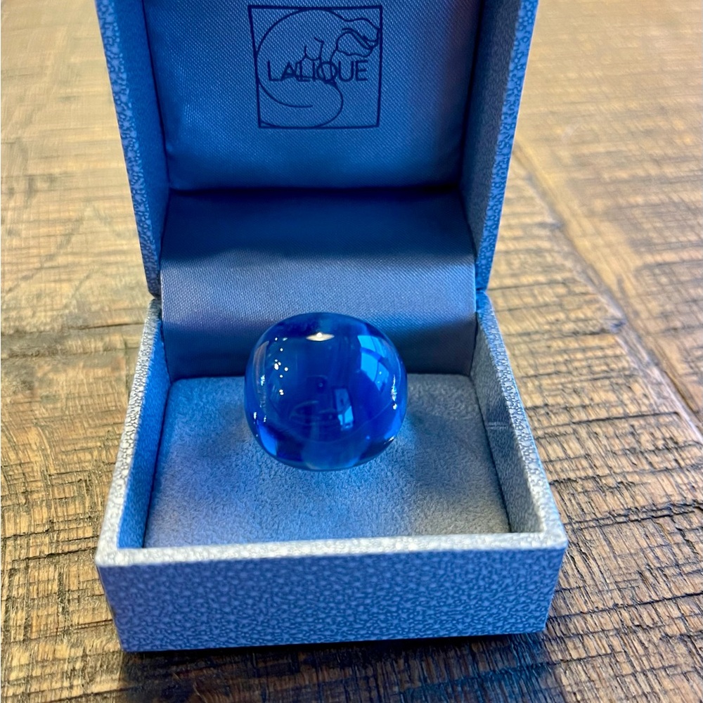 Lalique Cabochon Cap Ferrat Blue Crystal Ring